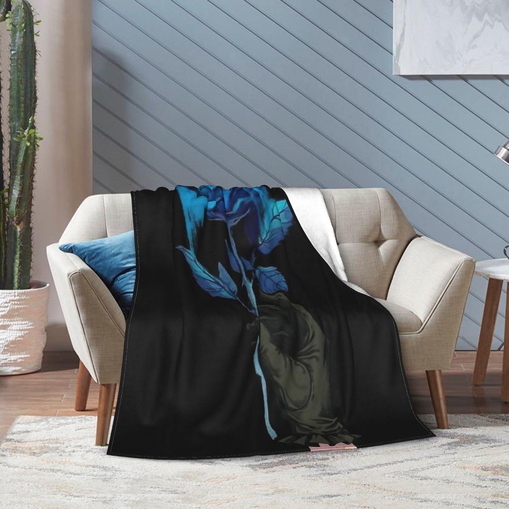 Ado Blue Rose Illustration n°4 Blanket Fleece Print Multi-function Super Warm Throw Blankets for Sofa Bedroom Bedspreads