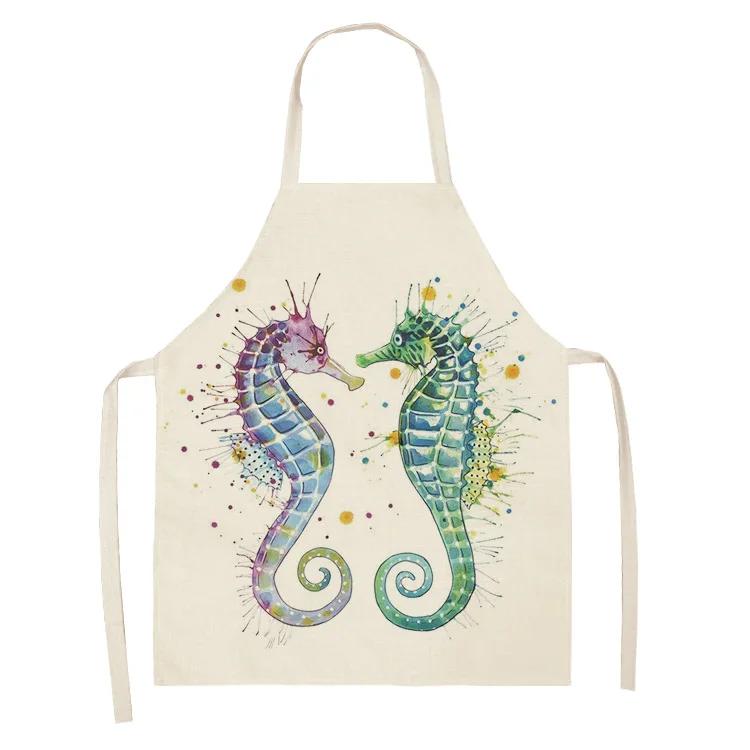 Ocean Animal Whale Jellyfish Pattern Cleaning Aprons Home Cooking Apron Cooking Linen Bibs Waist Baking Kitchen Aprons Delantal