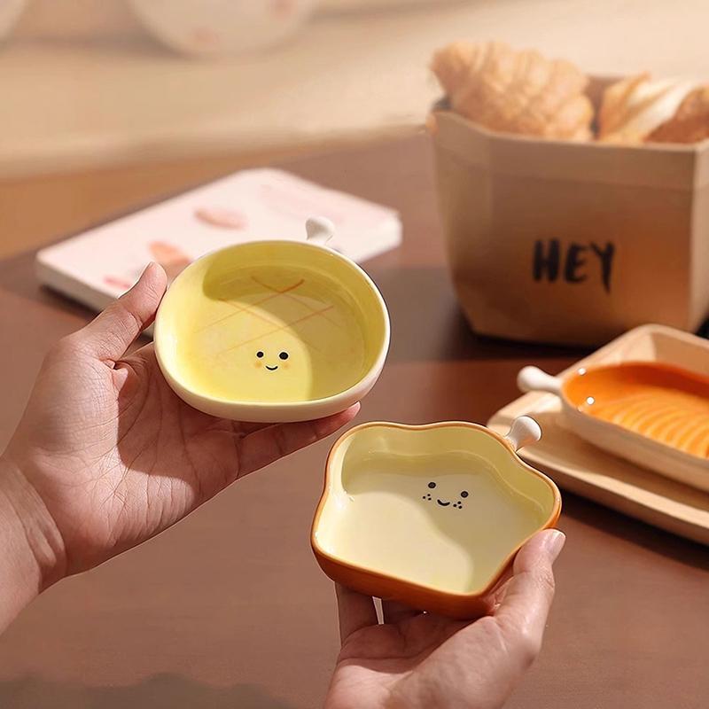 Ceramic Bread Plate Cute Croissant Pattern Dessert Plate Creative Plate Ceramic Seasoning Plate Dipping Plate Outdoor Tableware