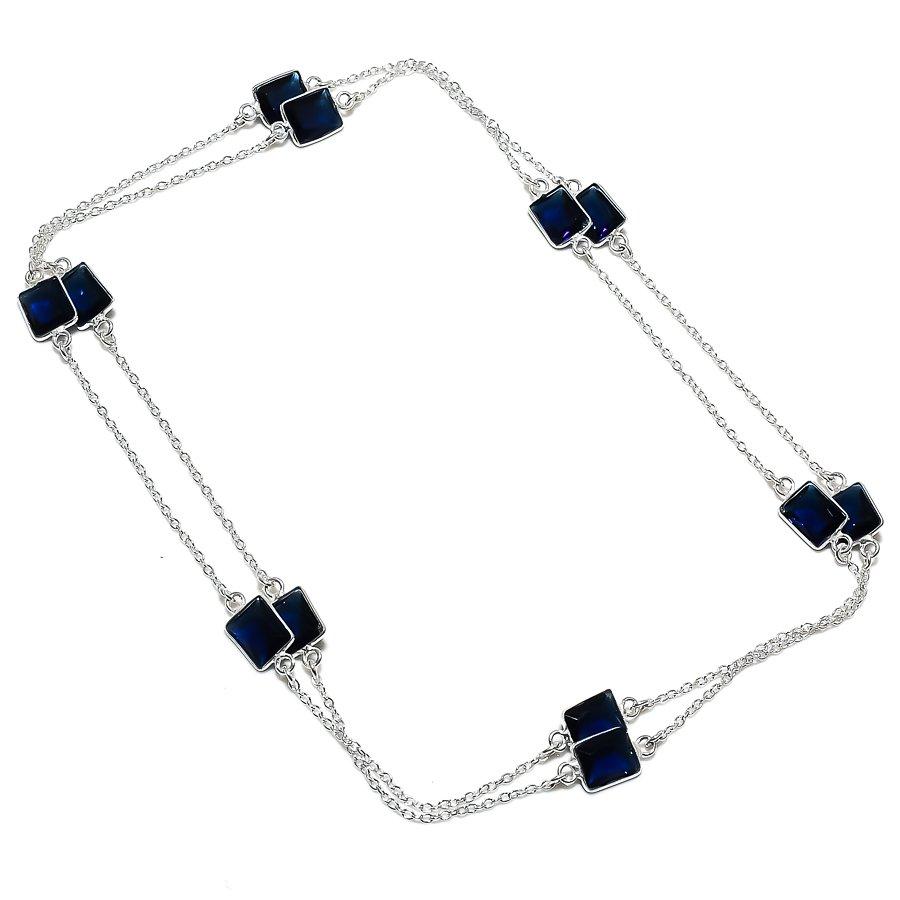 

Natural London Blue Topaz Handmade 925 Sterling Silver Necklace 36 i4o51