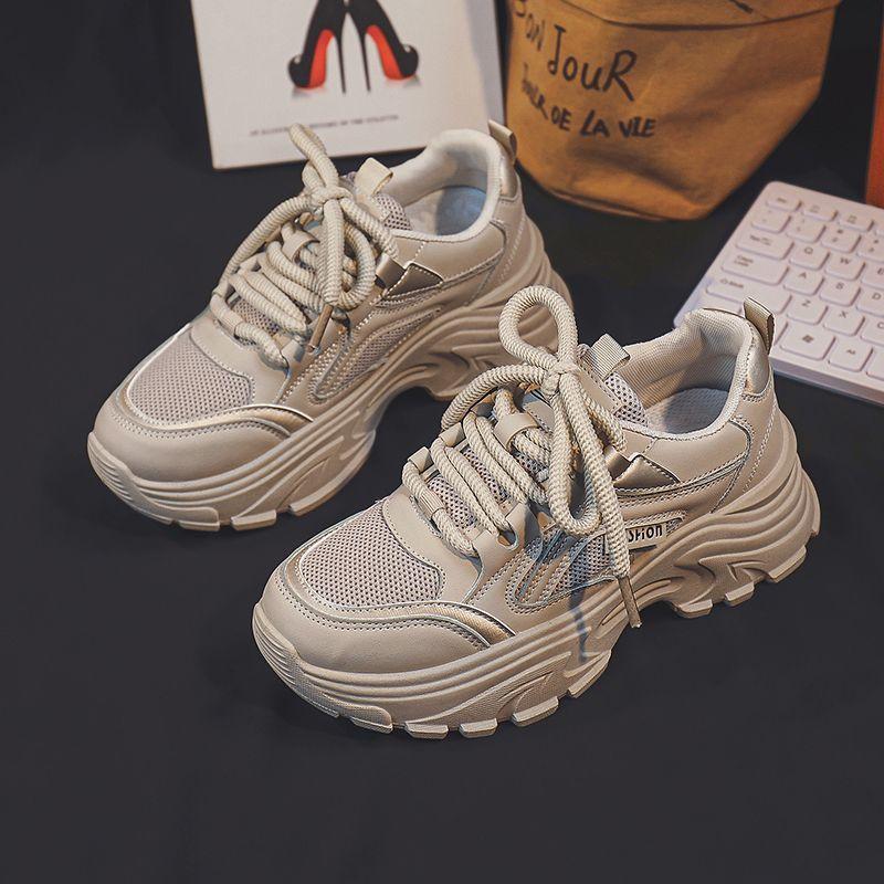 New Mesh Surface Platform Heightened Daddy Shoes Women's Spring Low-Top White Shoes Casual Shoes for Students