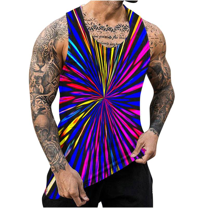 Mens Tie Dye Tank Shirts Funny 3D Printed Tank Tops Men's Clothing Casual Fashion Sleeveless Basketball Quick-dry Gym Vest Tops