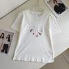High-Quality Letter Heart Flower Embroidered Round Neck Casual Short Sleeve Top