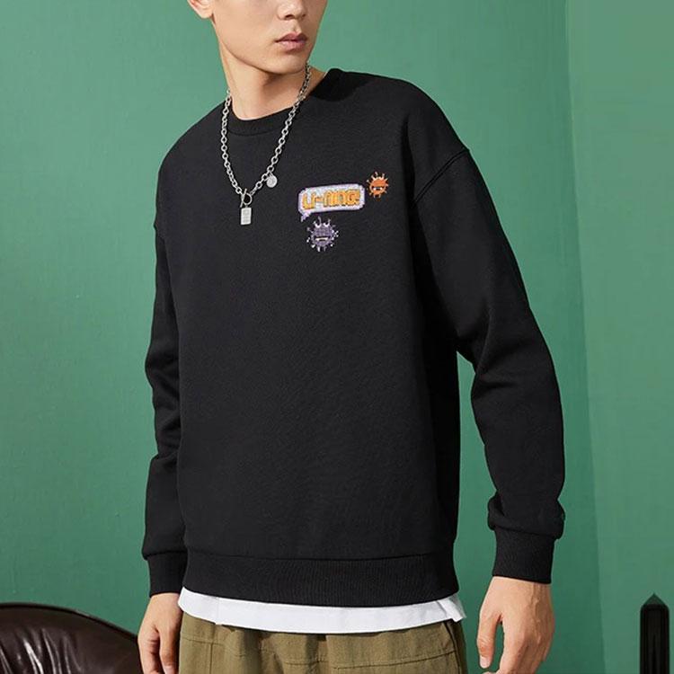Li Ning Pixel Fun Print Fleece Warm Sweatshirt Unisex Sweatshirt Black AWDRD72-4
