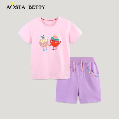 AostaBetty Sommer Cartoon-Print Mädchen Kurzarm-Set - Europäischer Stil Kinderkleidung