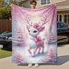1PC Deer, WinterOutdoor Flannel Blanket - Soft Plush Decor for Picnics, Camping, Bedroom, Playroom, Office, or Lunch Break 1332A