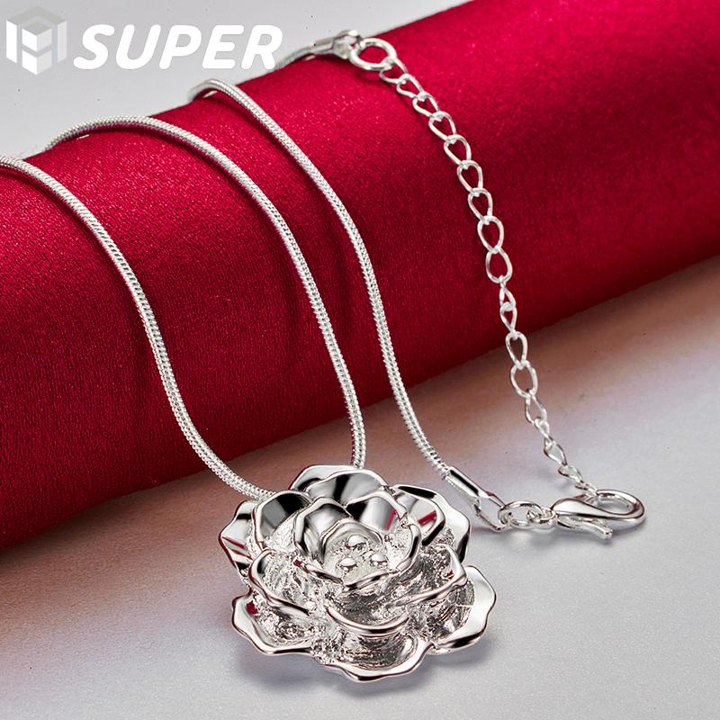 Halskette mit Blumenanhänger aus 925er Sterlingsilber, Modeschmuck