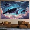 2D Whales Swimming in Space Galaxy Backdrop Cloth for Space Theme Party