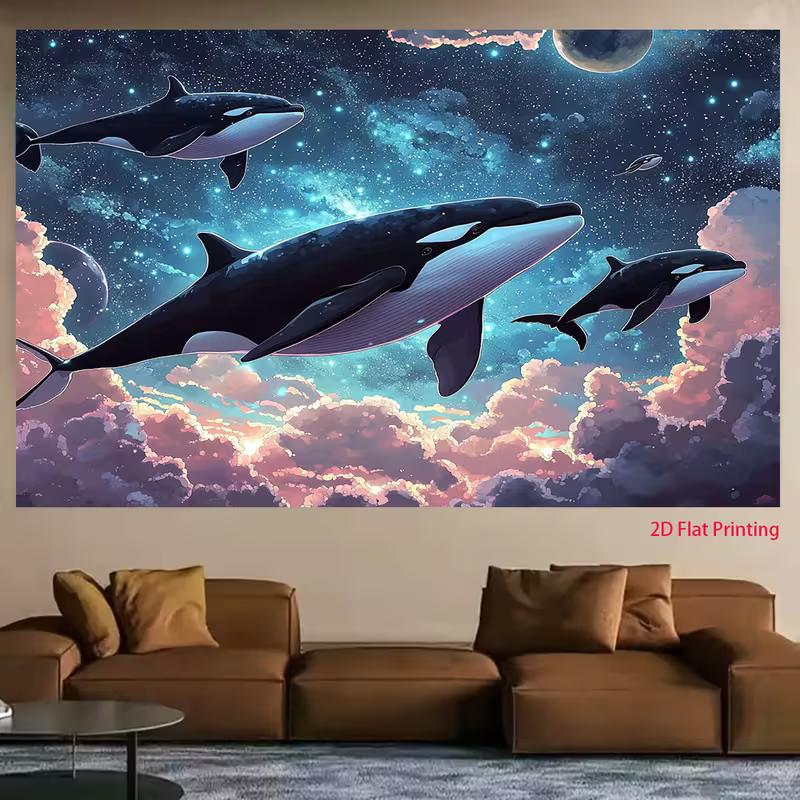 2D Whales Swimming in Space Galaxy Backdrop Cloth for Space Theme Party