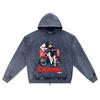DTG print Knitted Denim Zip-Up Hoodie Manga Girl Rider Brother Print Zipper Hoodies  