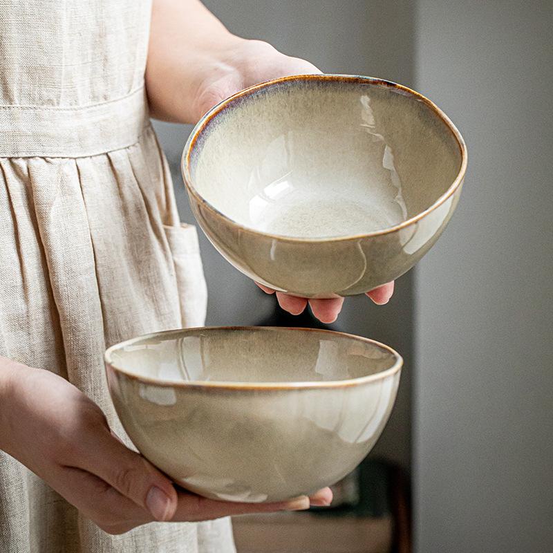 Vintage Nostalgic Noodle Bowl 5.5-Inch Ceramic Bowl Breakfast Bowl Thickened Irregular Kiln Salad Bowl Outlet