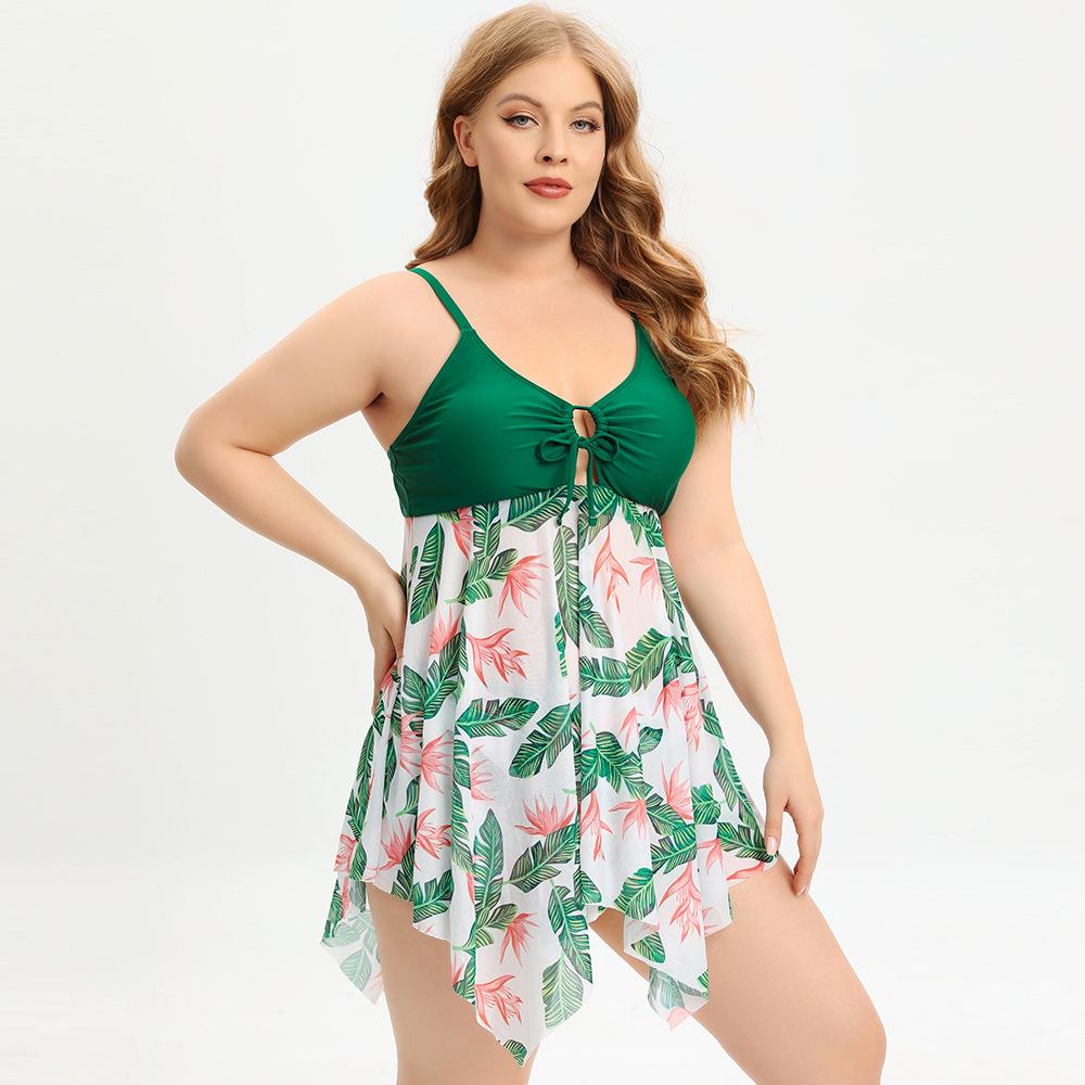 Plus Size Quick-Dry Mesh Skirt Swimsuit with Boxer Trunks - European & American Style