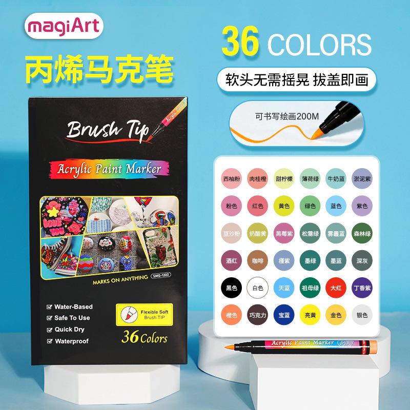 Markery Akrylowe z Końcówką Pędzelkową, Wodoodporny Zestaw Markerów Akrylowych do Dekoracji Świątecznych, Kamienia, Drewna, Szkła, DIY i Materiałów Artystycznych