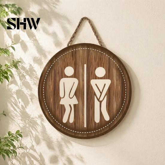 Decorative Wall Ornaments Wooden Restroom Signs, Men's And Women's Half Toilet Sign for Home Bathroom Decor Sign, Rustic Art Hanging Signs Small