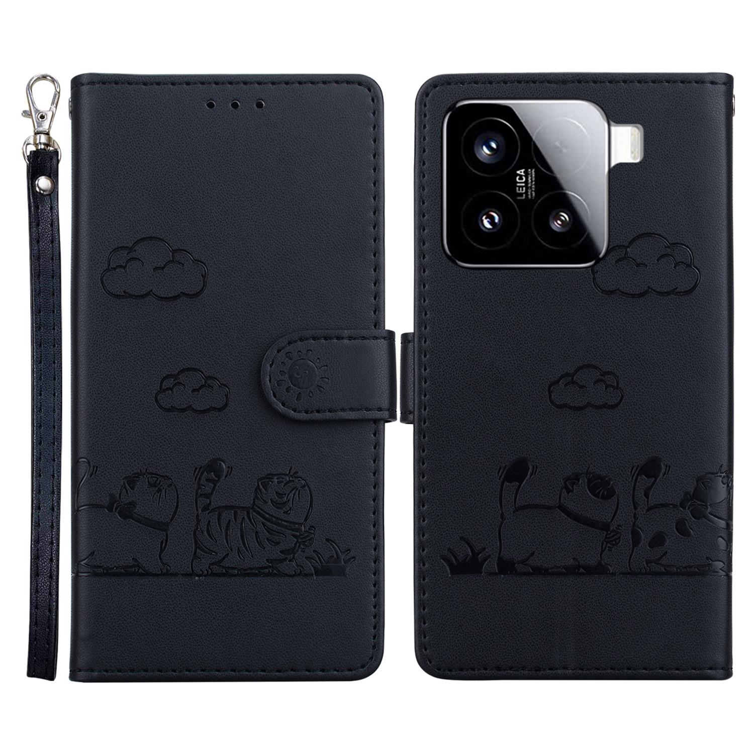 

For Xiaomi 15 Case RFID Blocking Kitten Pattern TPU+PU Leather Phone Cover Black