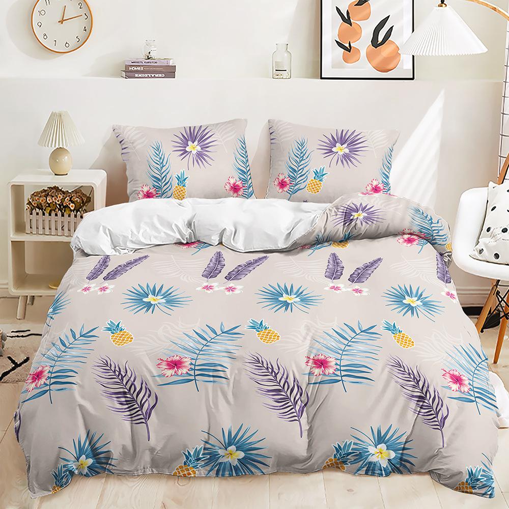 Three-Piece 3D Quilt Cover Plant Leaves Simple Wind Kit Bedding