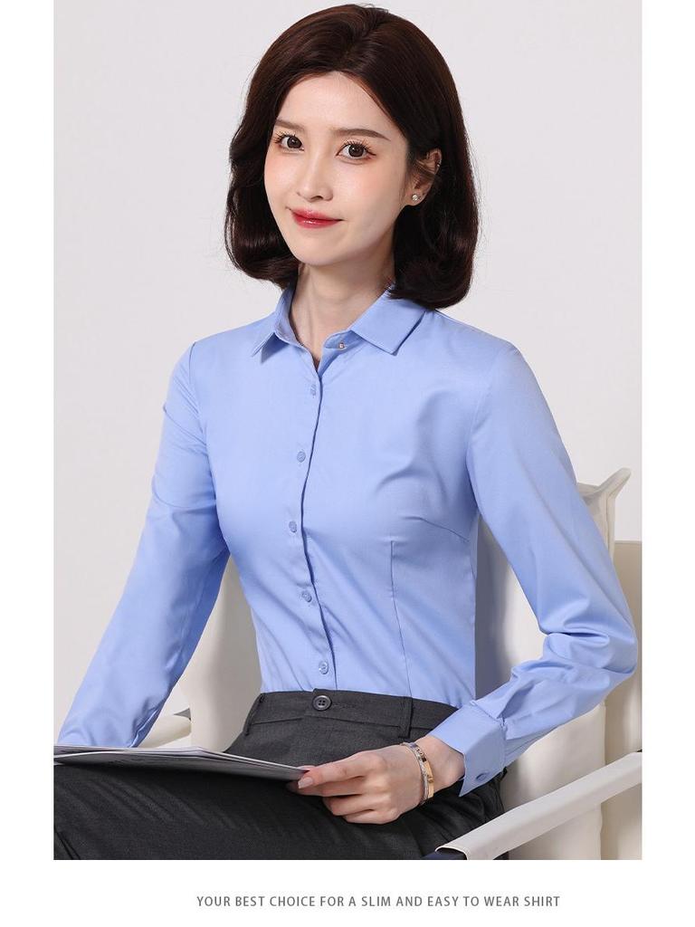 Women's Slim Fit Long Sleeve Bamboo Fiber Anti-Wrinkle White Shirt for Business or Casual Wear