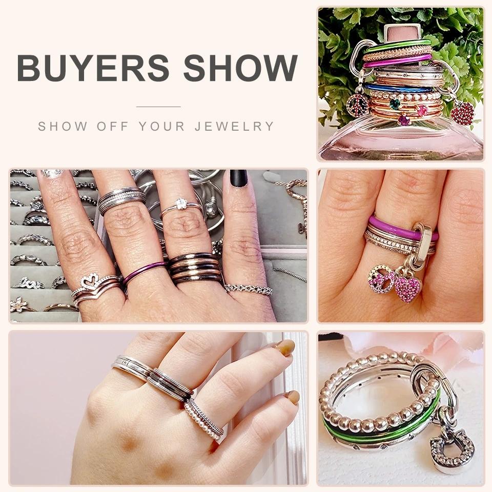 925 Sterling Silver Plated Ring Elevated Red Heart With Colorful Crystal Rings For Women Valentine's Birthday Gift DIY Jewelry