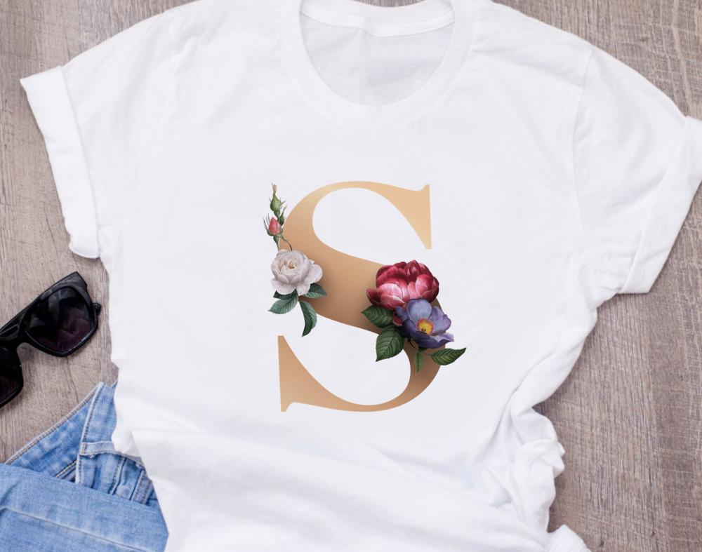 Custom Name Letter Combination Women S High Quality Printing T Shirt Flower Letter Font A B