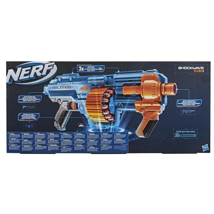 Pistolet À Fléchettes NERF Elite 2.0 Shockwave RD-15 - 30 Fléchettes Incluses - Personnalisable