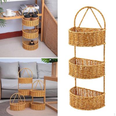 Cesta de Armazenamento Decorativa Feita de Rattan Sintético com Alça, Pendurada Feita à Mão para A