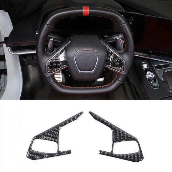 Black Soft Carbon fiber Steering Wheel Button sticker cover For Corvette C8 20+