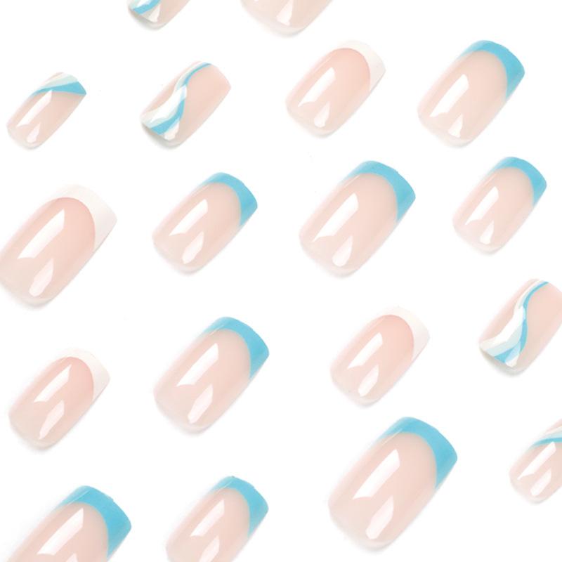Nagelkunststück Tragenagel, Französische weiß-blaue Farbkombination Linie wellige Nagelkunststück Abnehmbares Nagelstück