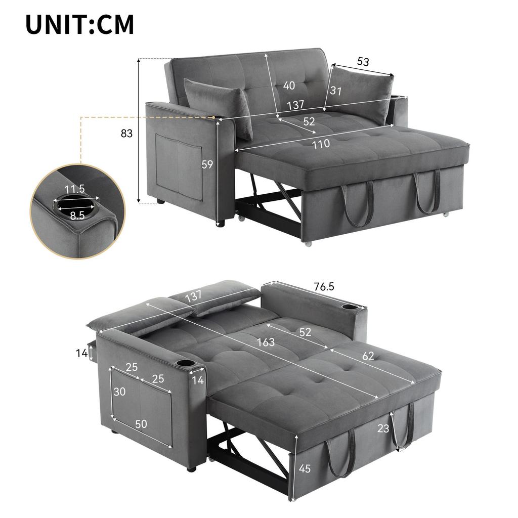 Schlafsofa Flieks, 2-Sitzer Sofa mit Bettkasten, Verstellbarer Rückenlehne