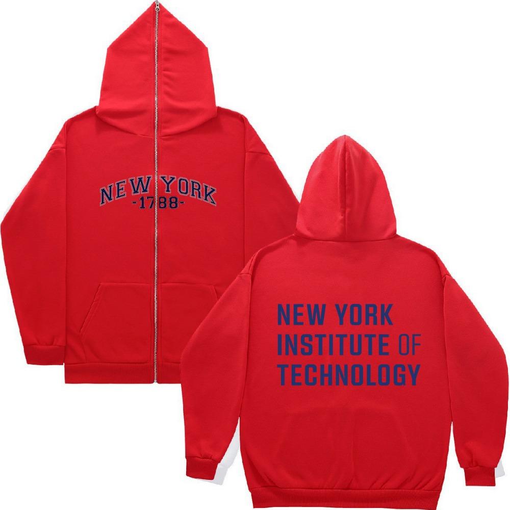 3D Printed NY Unisex Hooded Long Zipper Sweatshirt with Loose Fit Jacket