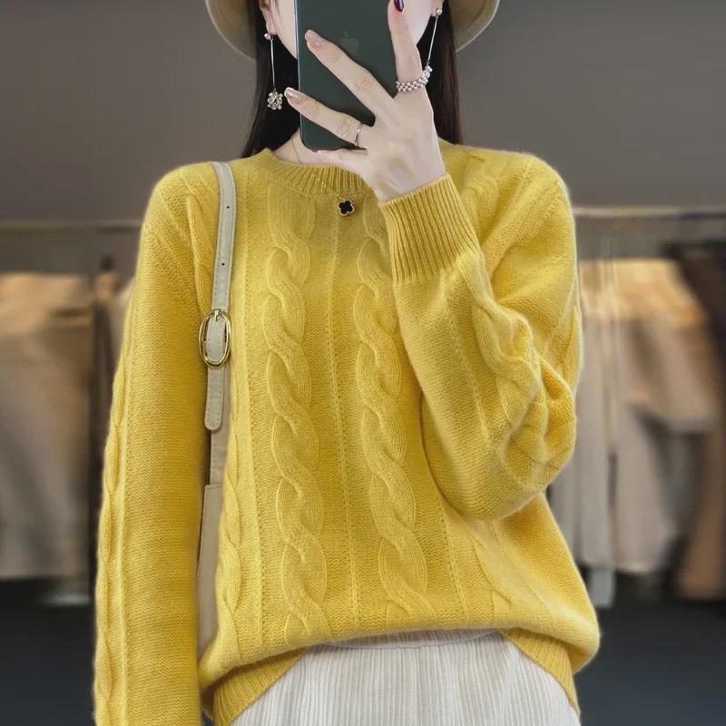 

Женский осенне-зимний свитер свободного кроя с круглым вырезом - модный топ в корейском стиле One Size (Suitable for 80-130 kg) жёлтый