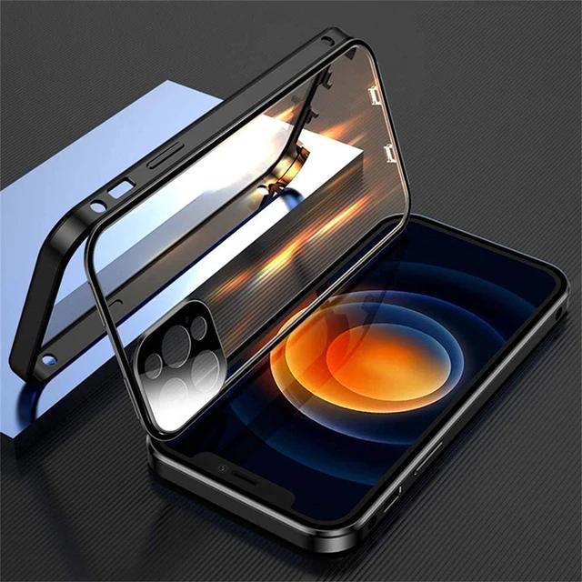 Przezroczyste Metalowe Magnetyczne Dwustronne Szklane Etui z Naciskiem 360° Pełna Ochrona dla iPhone 16e 16 Pro Max 14 13 12 15 Pro Max