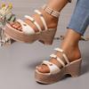 N Nü Korean Summer Muffin Platform Slipper Women's Wedge Peep Toe Bow High Heel Sandal