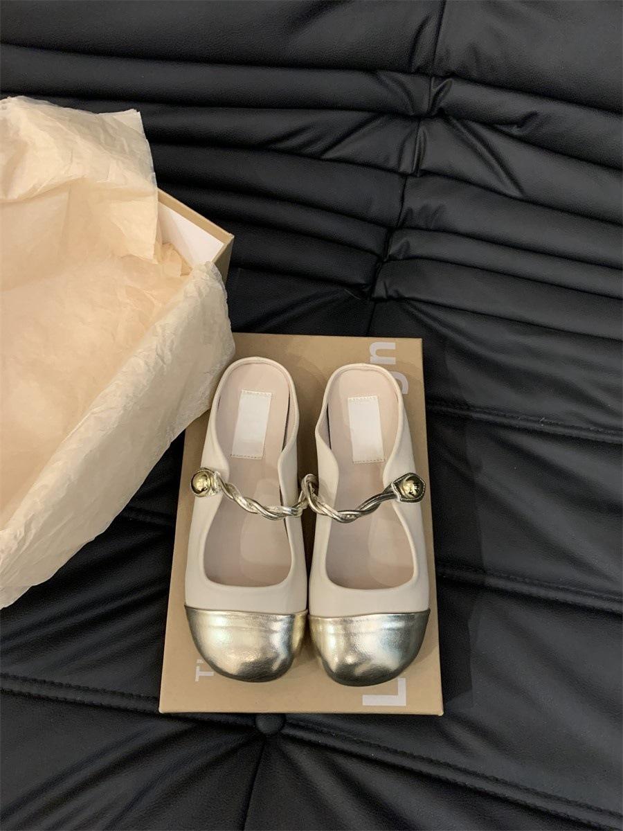 

Весна и лето 2025 года, новые полутапочки с плоской подошвой и одной педалью, женская обувь с круглым носком, подходящая по цвету, универсальные одинарные туфли 35