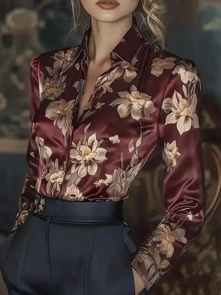 2026 Women's European & American Floral French-Look Long Sleeve Shirt
