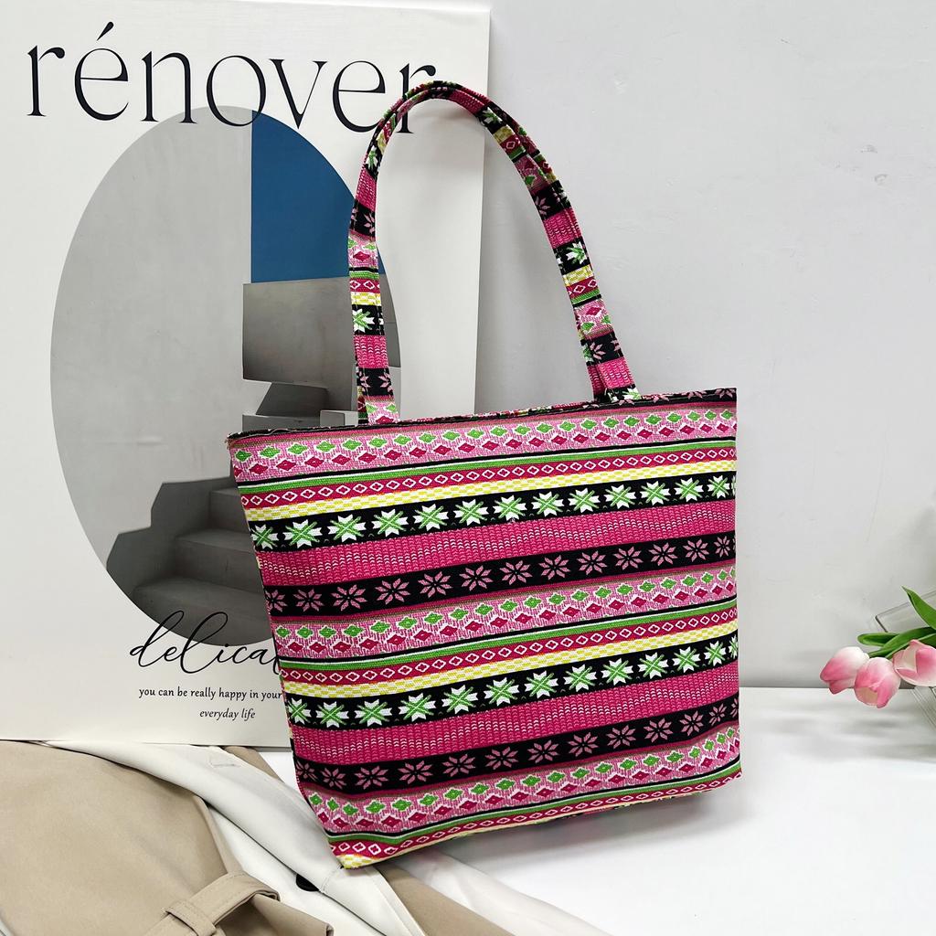 2025 Neue Mode Chinesischer Ethno-Stil Damen Schultertasche Hochwertige Canvas Tragetasche Damen Große Kapazität Einfach Bedruckt Vielseitige Clutch Handtaschen