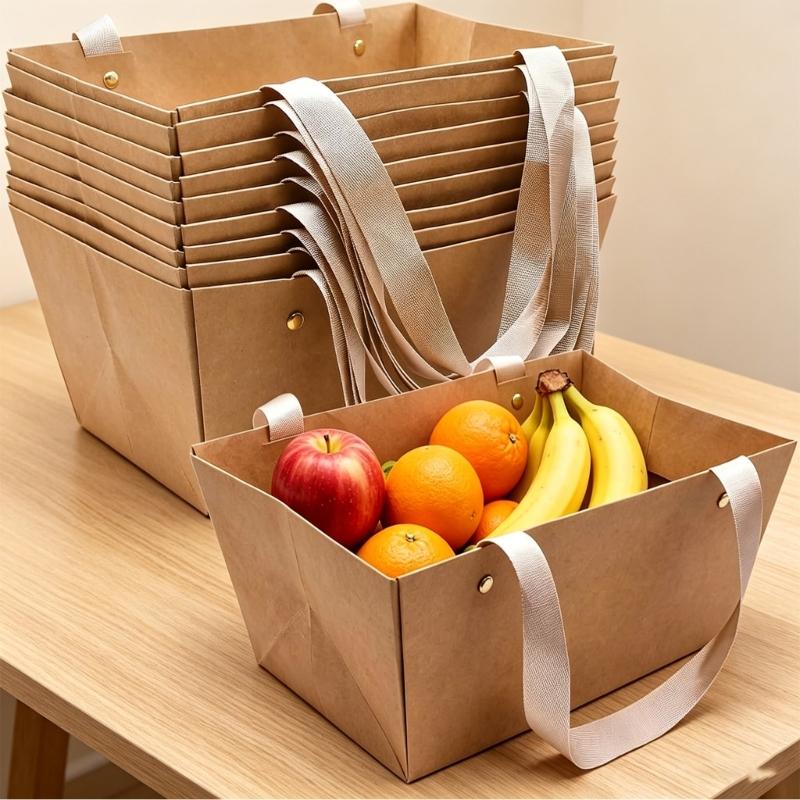 10 Stück Wasserdichter Korb für Geschenke Leeres Großhandel Geschenkkorb-Set mit Griff Kraftkarton-Tablett Geschenkboxen Party-Überraschung Handtasche Geschenk