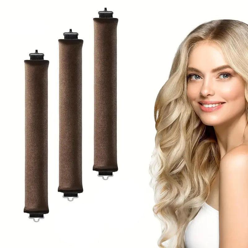 3Pcs Suede Hair Curler with Hooks, Rubber, Heat-Free, Thickened 3cm Large Wave Lazy Hair Curler