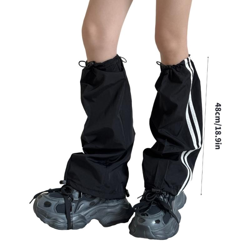 Modische Kordelzug Cargo Beinwärmer für Damen Harajuku Seitlich Doppelgestreift Baggy Beinabdeckungen Fußlose Socken Streetwear