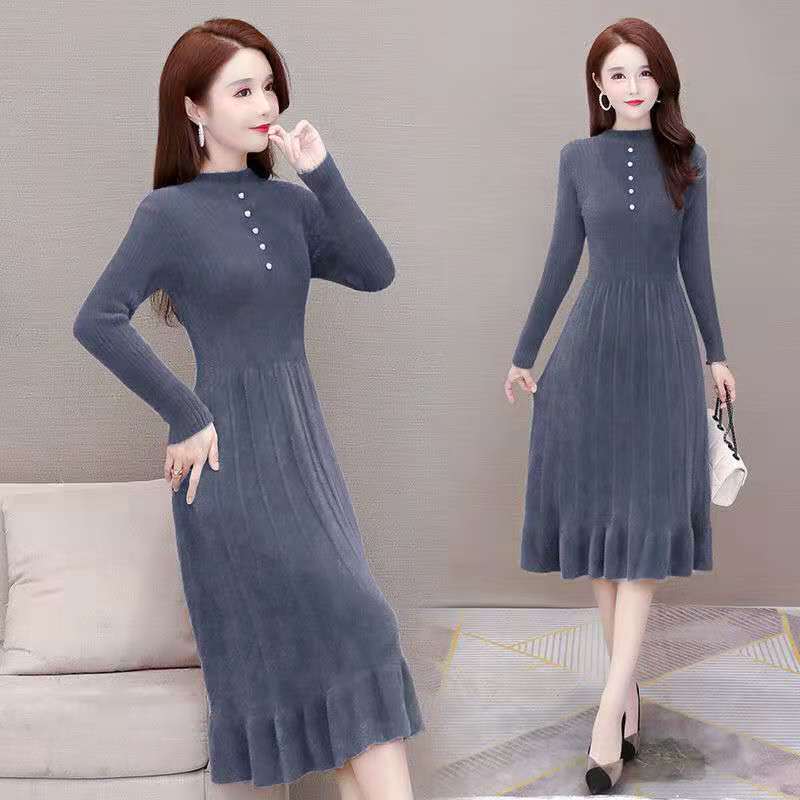 Imitation Mink Knitting Pullover Sweater Women Long Autumn and Winter 2023 Long Sleeve Knee Length Pullover Sweater Female