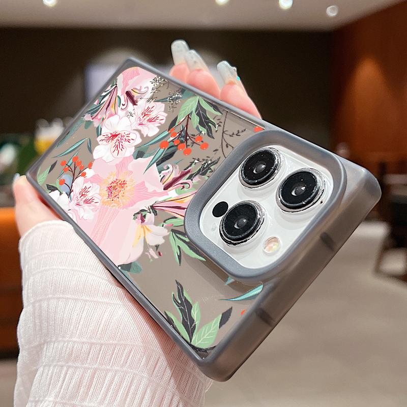 Frosted Square Clear Phone Case for iPhone 16 Pro 15 14 Plus 13 12 Pro Max 11 Colored Floral Pattern Tpu Soft Shockproof Slim Cover