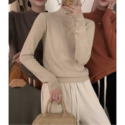Bequemer und dünner halbhoher Rundhals-Strickpullover Herbst und Winter neuer Pullover Langarm Einfarbiges Basistop