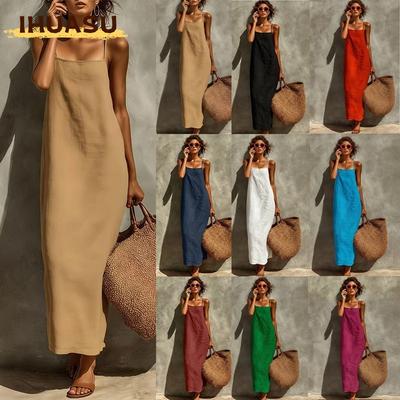 Fashion Summer Spring Solid Color Print Sleeveless Casual Dresses
