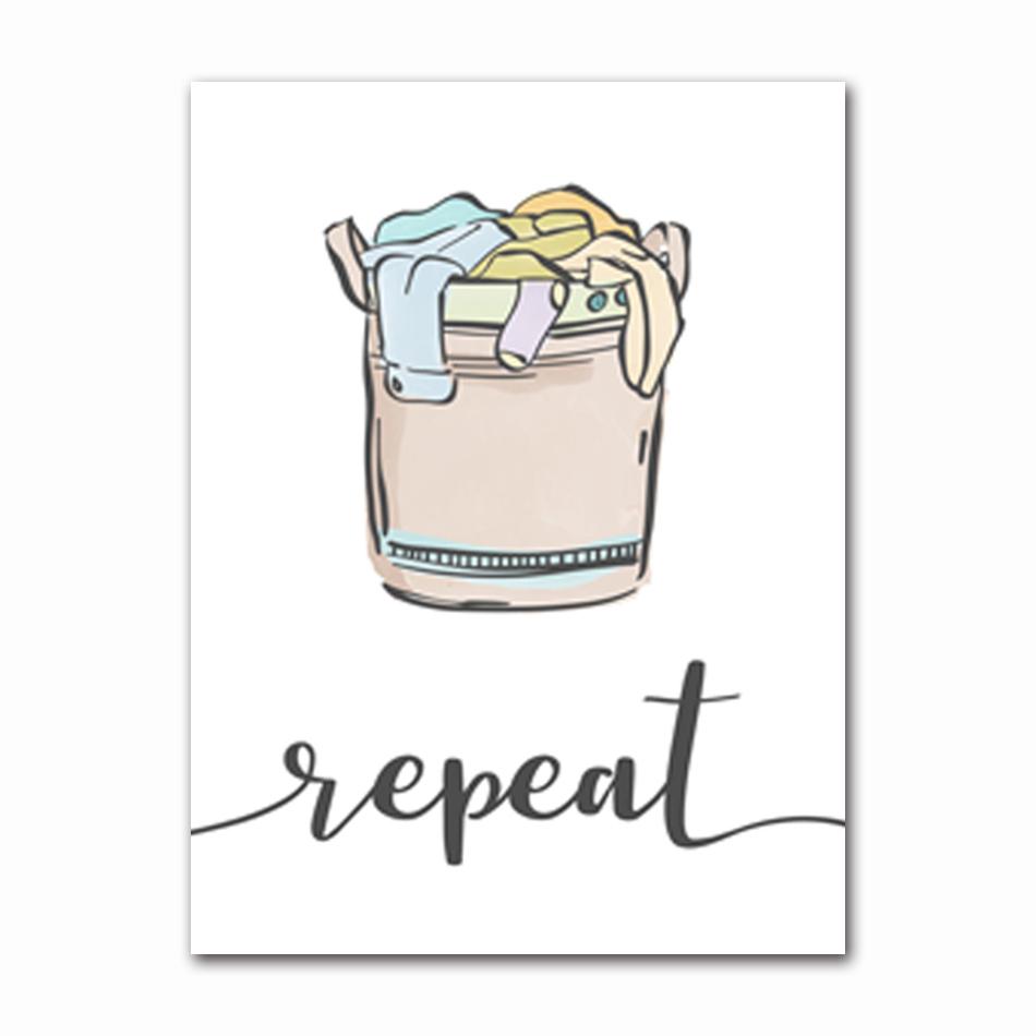 Colorful Laundry Room Decoration Canvas Painting Wash Dry Fold Repeat Quote Art Prints Symbol Guide Posters Utility Decor 21X30CMNo Framed