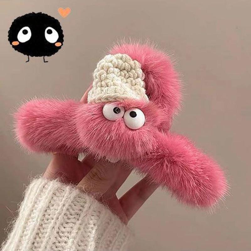 

1 шт. осенне-зимняя плюшевая заколка для волос для женщин, милая и забавная с большими глазами, простая плюшевая заколка для выпуска волос
