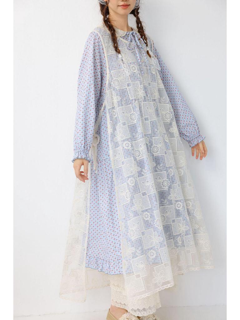 Sweet Mori Girl Embroidered Layered Vest Dress