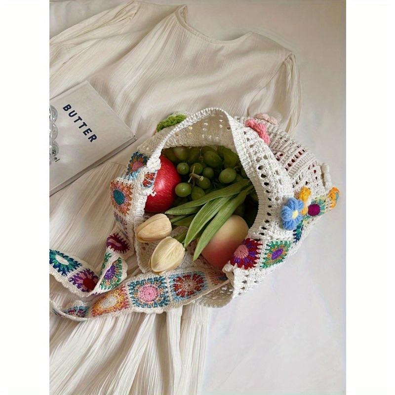 Bohemian Vintage Hollow Floral Contrast Casual Messenger Bag - Assorted Color Fabric with Buttons, Washable By Hand, Open Design, Ideal for Women