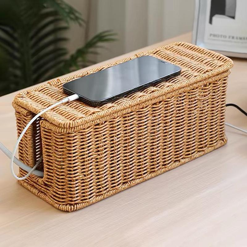 Úložný box na prodlužovací kabel Ratanový organizér na kabely Stolní nabíjecí zásuvka Síťový kabel Úložný box na WiFi router Napájecí kabel Nabíječka