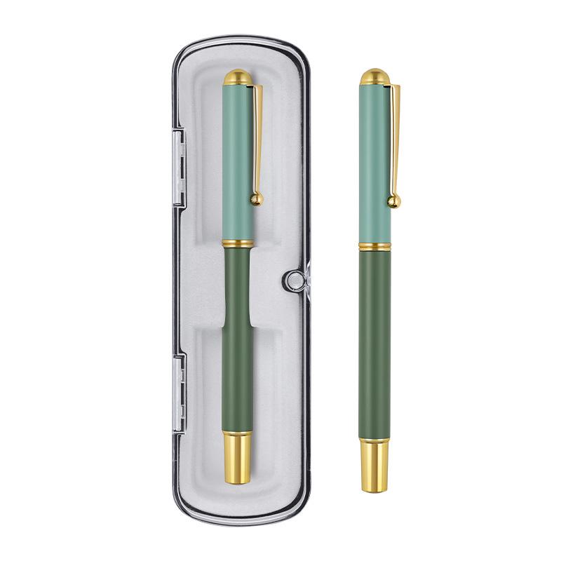 Luxury Signature Fountain Pen Set with Logo Printing, Gift Box, Replacement Ink Cartridge, and Metal Pen Holder