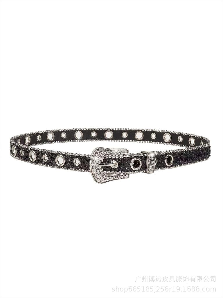 European and American Beautiful Women Belt Women Fashion Trendy Eye Shiny Style Western Rhinestone Buckle Wide Belt Waist Chain