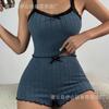 Large size pajamas women's sexy lace edge short-sleeved suspender shorts polished pit strip loungewear